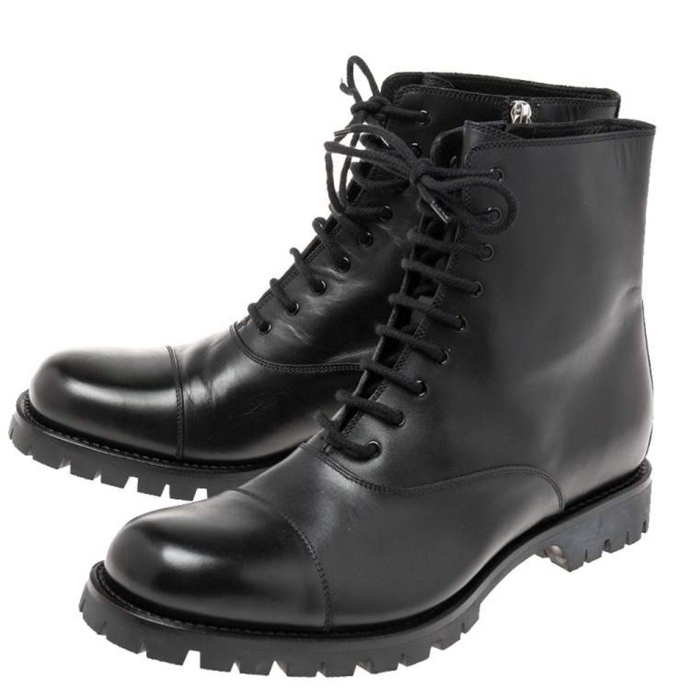 Gucci Men’s Black Leather Lace-Up Platform Combat